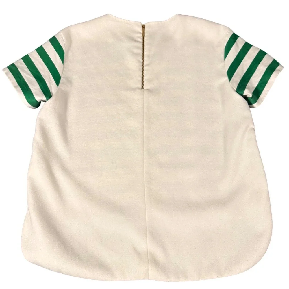 Kate Spade Green White Striped Silk Blend‎ High Low Blouse Top Size 8